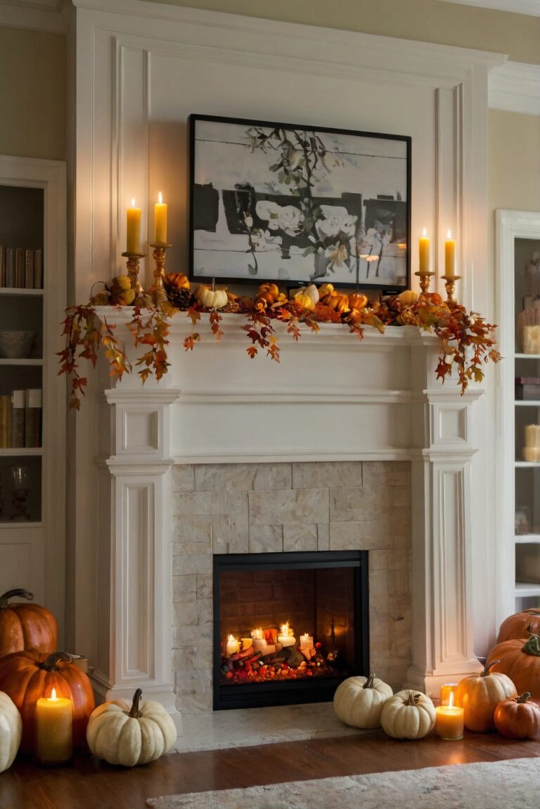 Fall mantle decor, Fall fireplace decor, Mantle styling ideas, Chic mantle decor, Mantle makeover