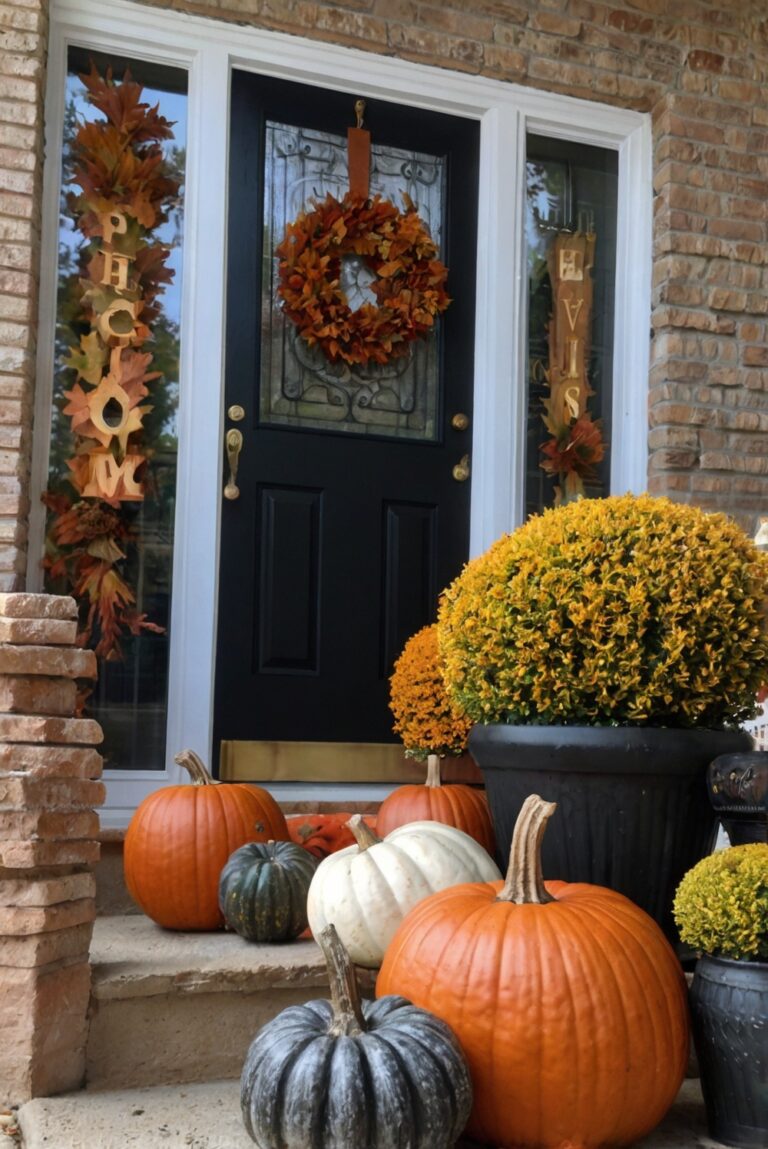 Fall porch decor, Front porch decorating ideas, Outdoor autumn decorations, Festive fall outdoor decor, Cozy porch design