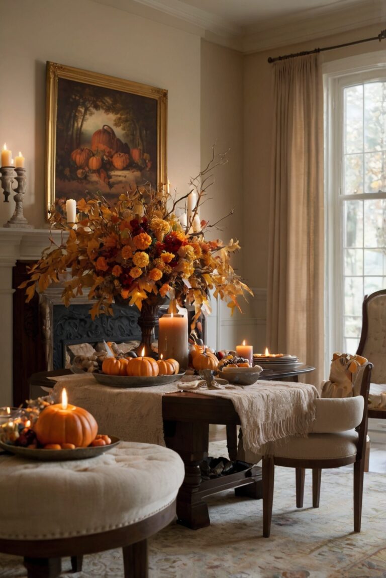 Stylish Thanksgiving table setting, Thanksgiving centerpiece ideas, Festive Thanksgiving home decor, Elegant Thanksgiving dining room, Modern Thanksgiving decorations