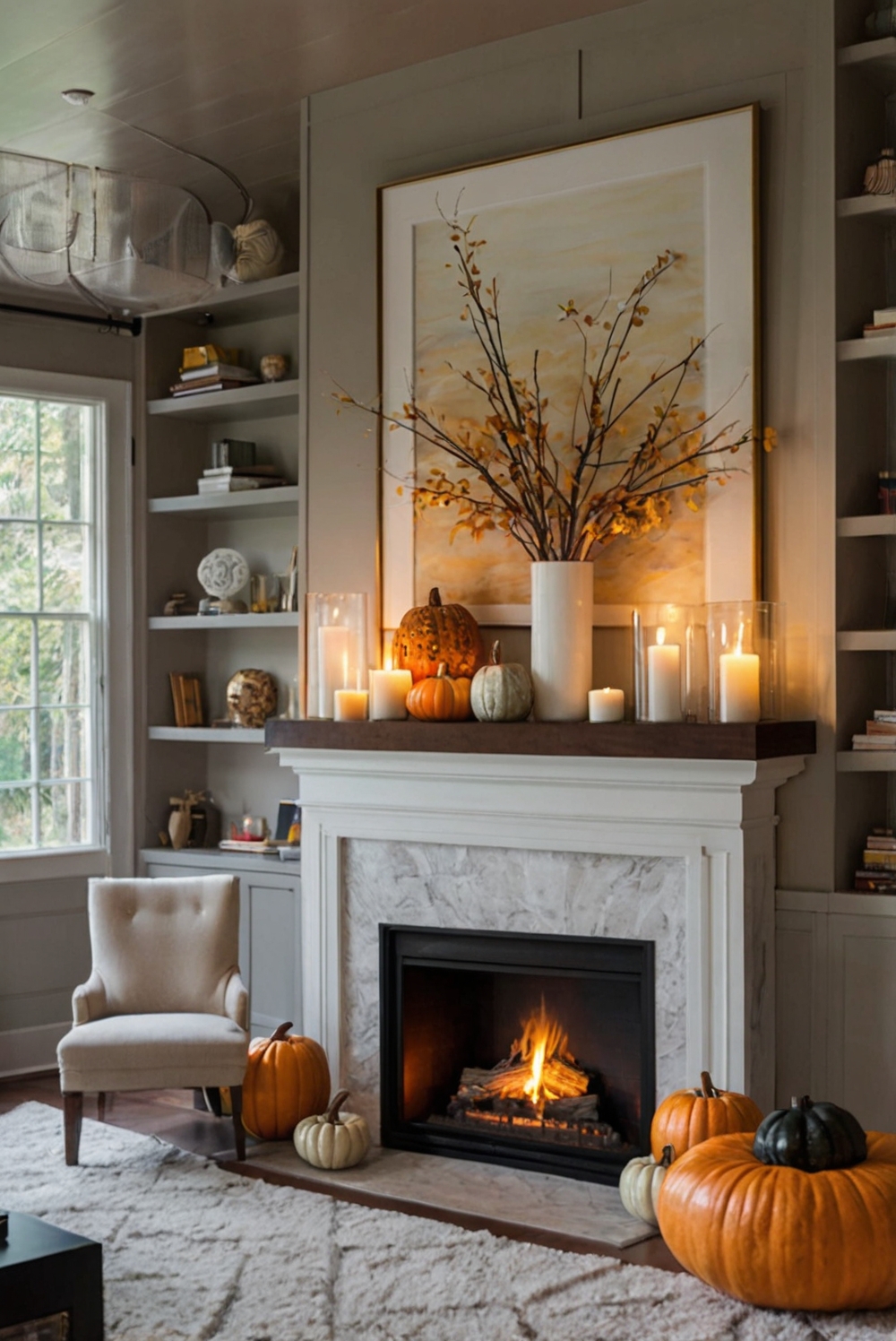 fireplace decor, cozy living room, fall mantel decor, modern fireplace makeover, elegant home decor